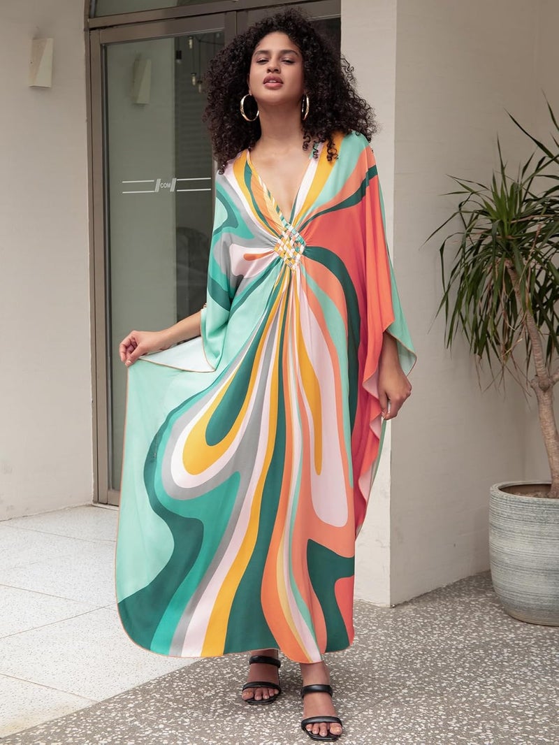 KEYLORTING Women's Plus Size Kaftan Dress – Plus Size Maxi Dress Moo Moos Beach Cover Up,Bathing Suit Cover-Up Loungewear - Image 4